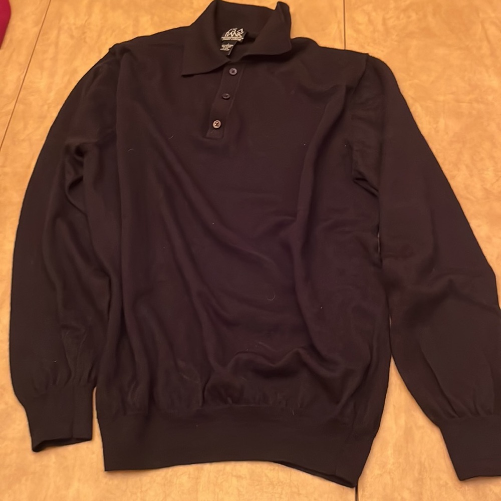 Jos A Bank 100% Merino Wool Henley Collared Polo Men's Large Brown Jersey